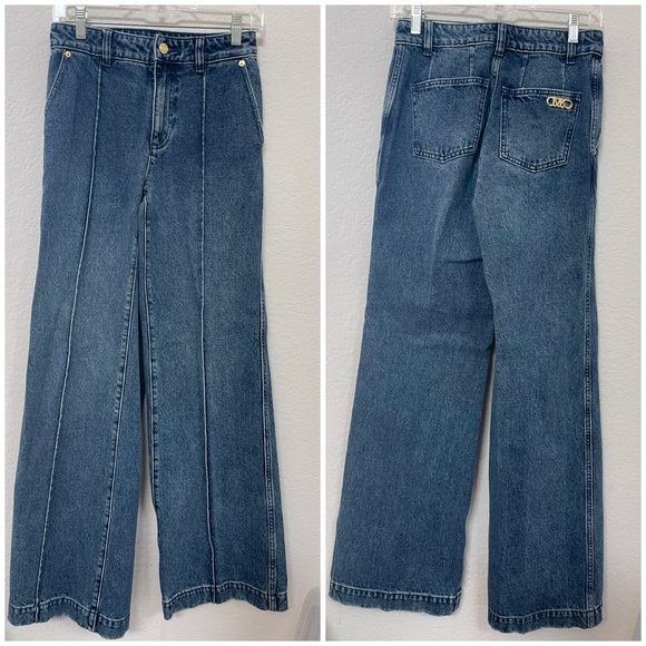 Michael Kors Pintuck Wide Leg Jeans High Rise Size 0 - Picture 2 of 5